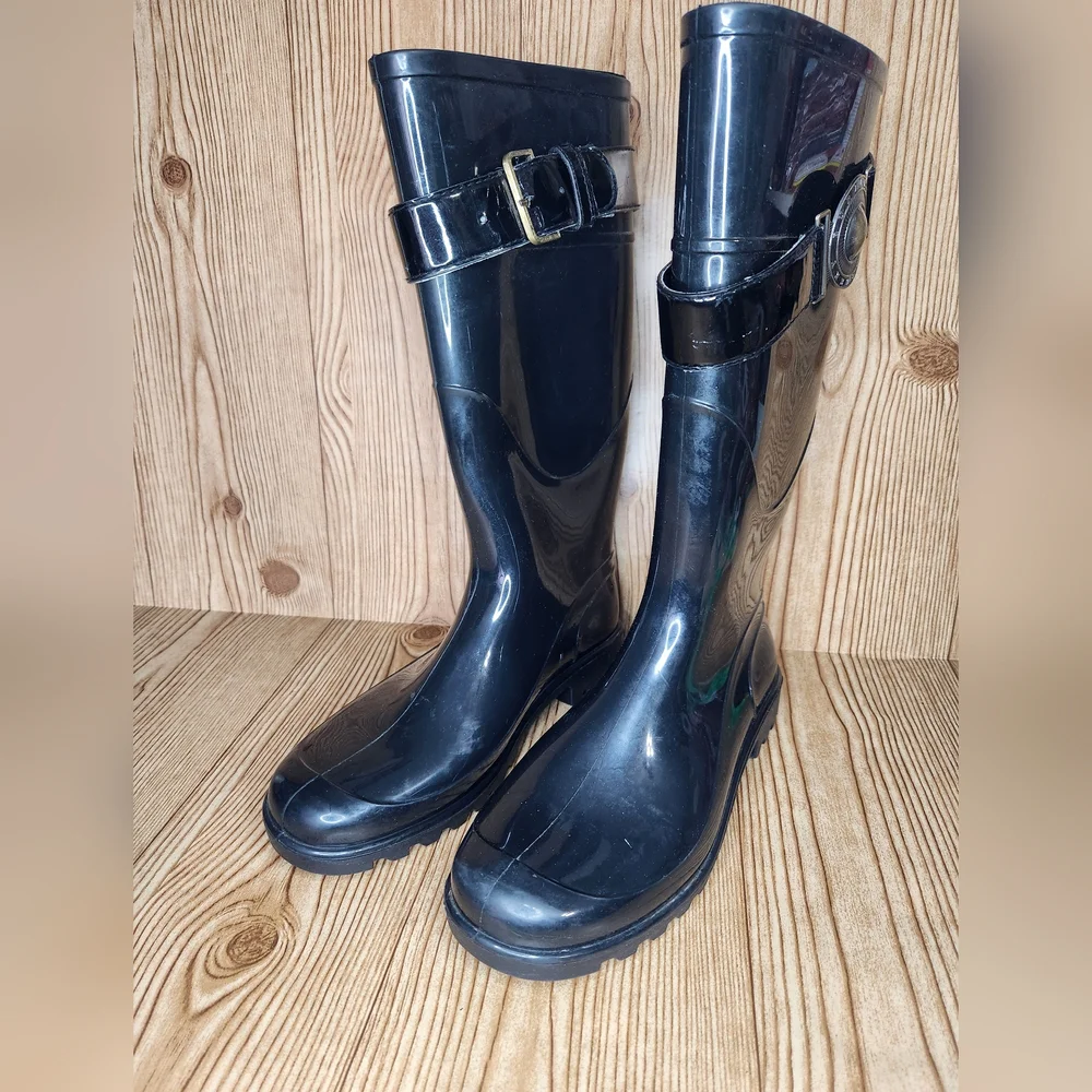 Burberry Women's Black Calf Rain Boot Size 9.5 / 40 - Picture 3 of 17